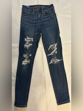 American Eagle Outfitters Dark Blue Distressed Skinny Jeans -2 short
